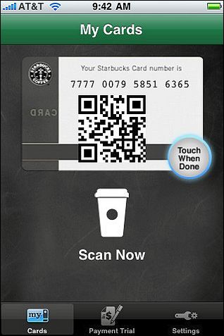 QR платеж в Старбакс с помощью штрих кода